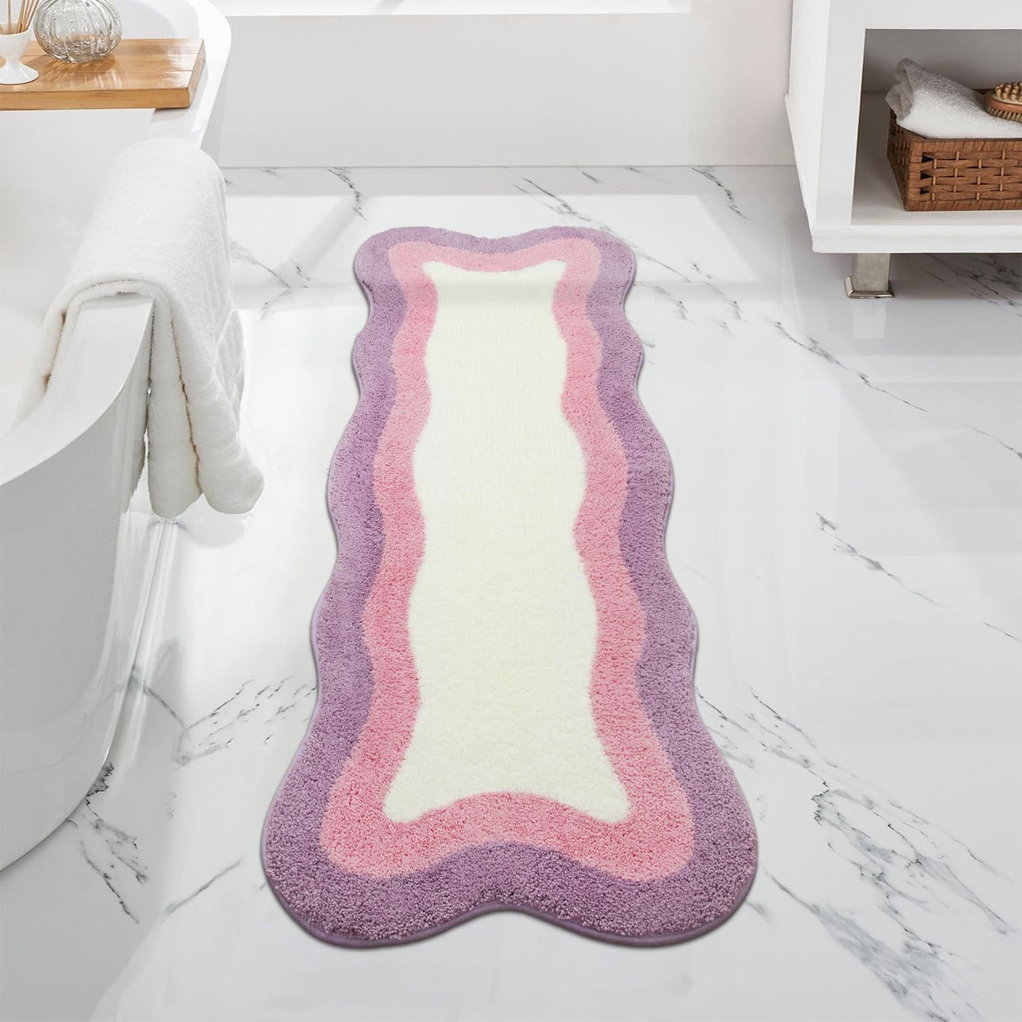 HAOCOO Washable Irregular Shape Bathroom Rugs, 18x25 inch Soft Non Slip Gradient Small Bath Mat, Microfiber Absorbent Bathroom Floor Mats Shower Rug for Bathroom Door Mat Sink Tub Shower