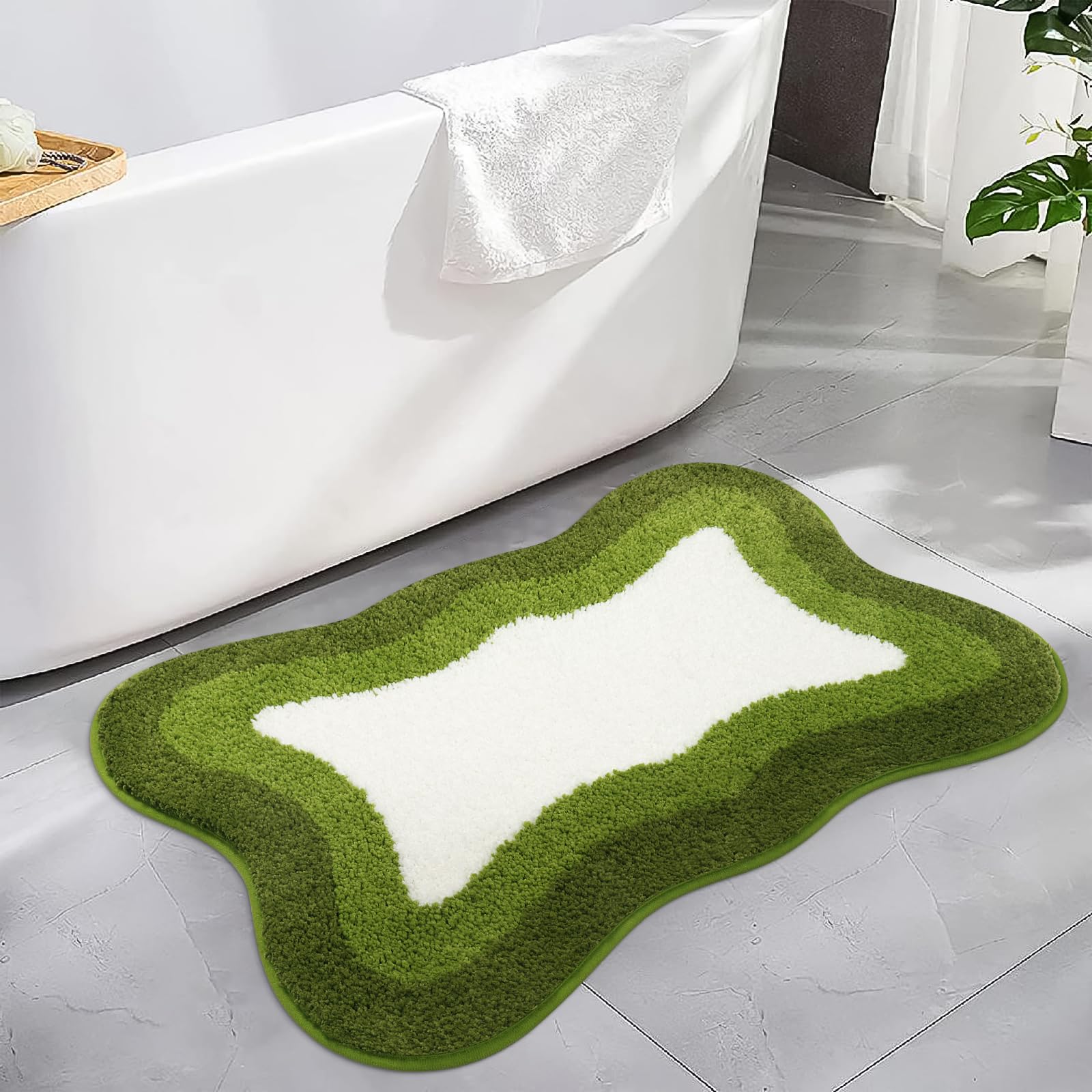 HAOCOO Washable Irregular Shape Bathroom Rugs, 18x25 inch Soft Non Slip Gradient Small Bath Mat, Microfiber Absorbent Bathroom Floor Mats Shower Rug for Bathroom Door Mat Sink Tub Shower