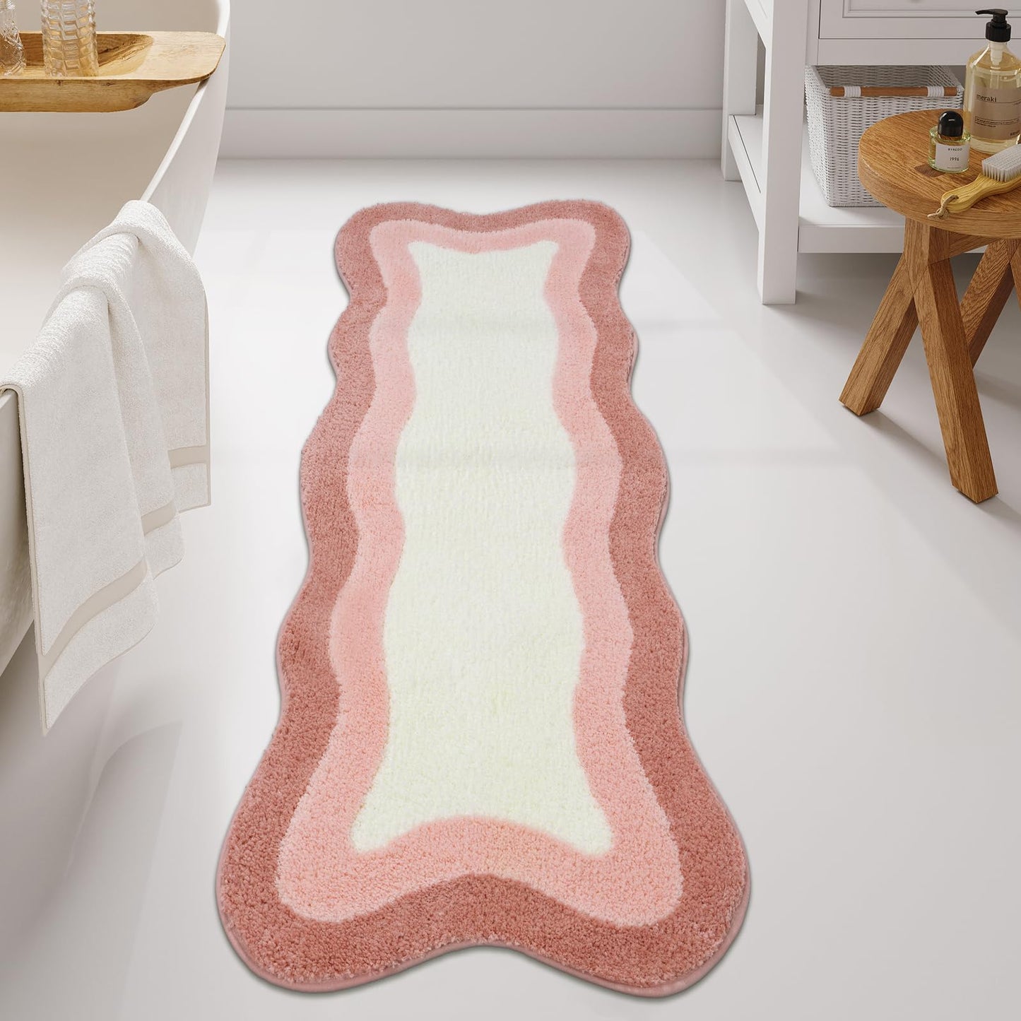 HAOCOO Washable Irregular Shape Bathroom Rugs, 18x25 inch Soft Non Slip Gradient Small Bath Mat, Microfiber Absorbent Bathroom Floor Mats Shower Rug for Bathroom Door Mat Sink Tub Shower