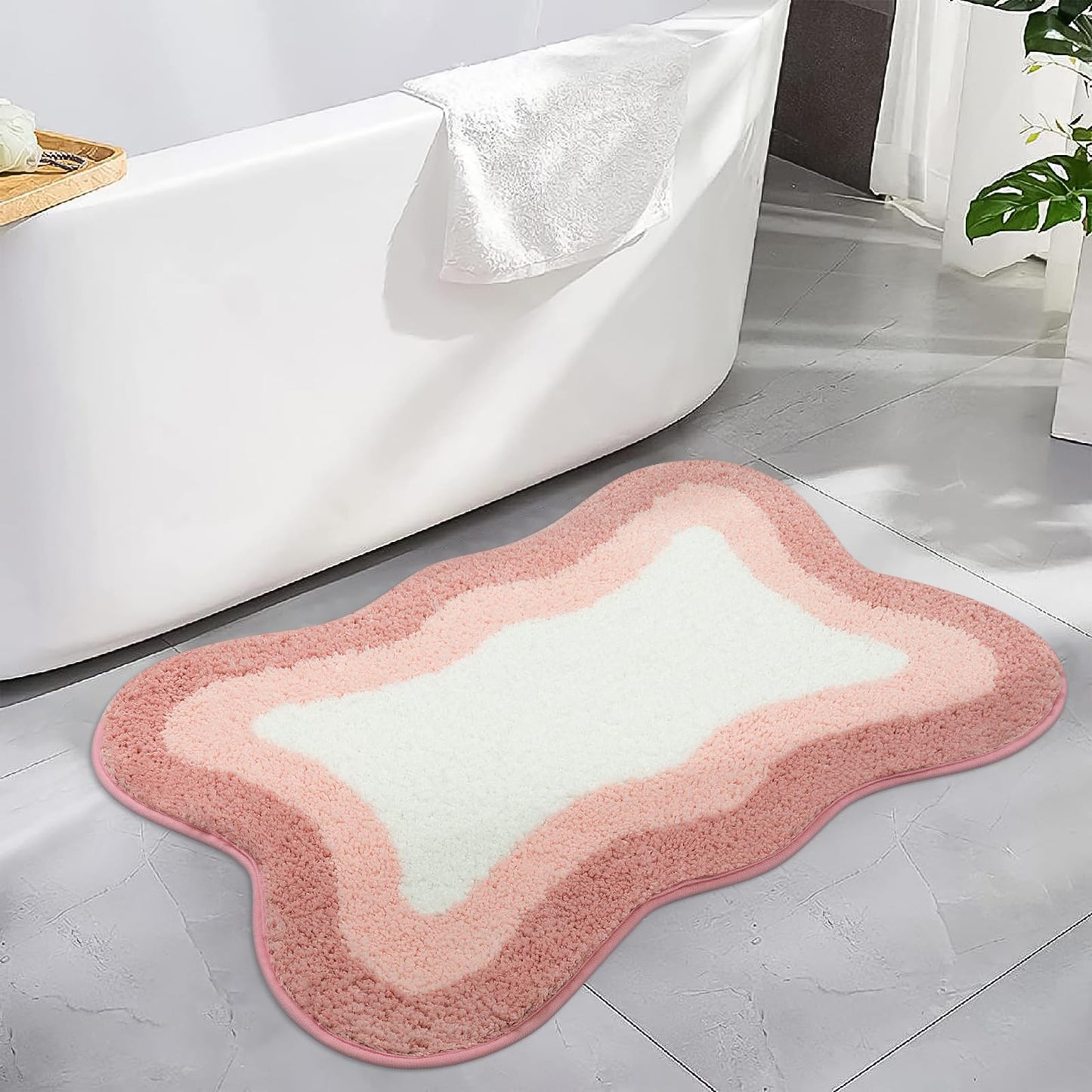 HAOCOO Washable Irregular Shape Bathroom Rugs, 18x25 inch Soft Non Slip Gradient Small Bath Mat, Microfiber Absorbent Bathroom Floor Mats Shower Rug for Bathroom Door Mat Sink Tub Shower