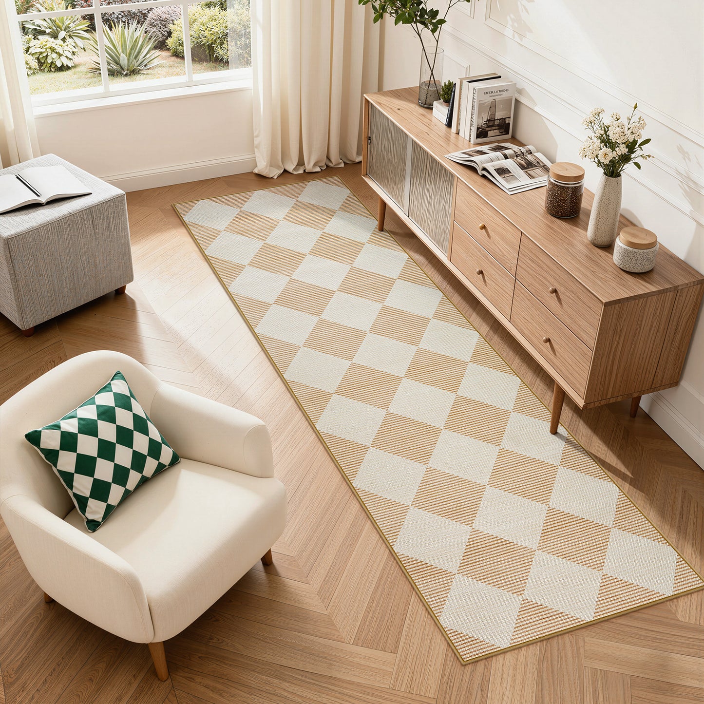 SUNDEREY Easy Jute Area Rugs for Entryway, Washable Non-Slip Modern Rugs for Living Room, Farmhouse Diamond Checkered Rug, Moroccan Soft Low Pile Carpet for Bedroom Office Dining Room