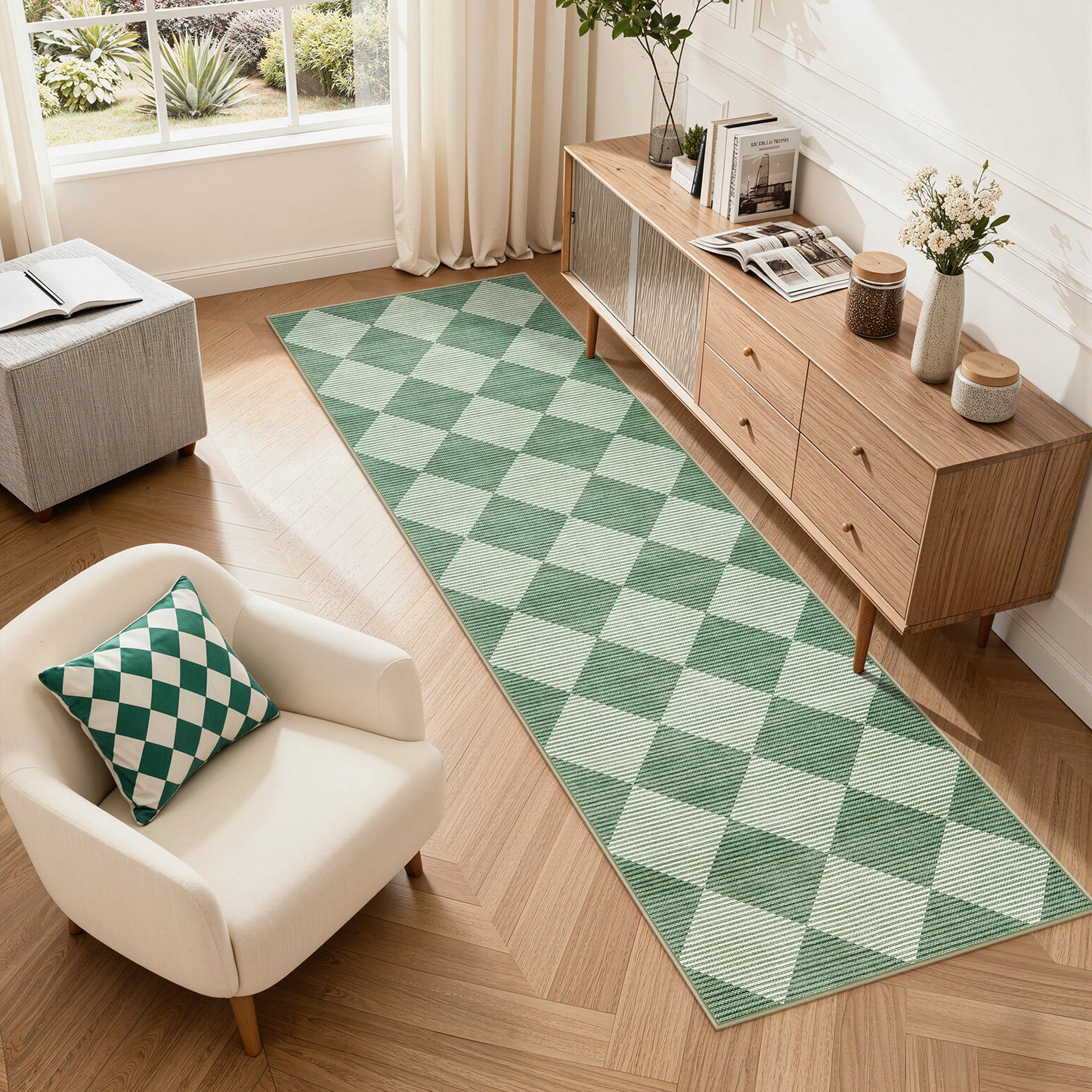 SUNDEREY Easy Jute Area Rugs for Entryway, Washable Non-Slip Modern Rugs for Living Room, Farmhouse Diamond Checkered Rug, Moroccan Soft Low Pile Carpet for Bedroom Office Dining Room