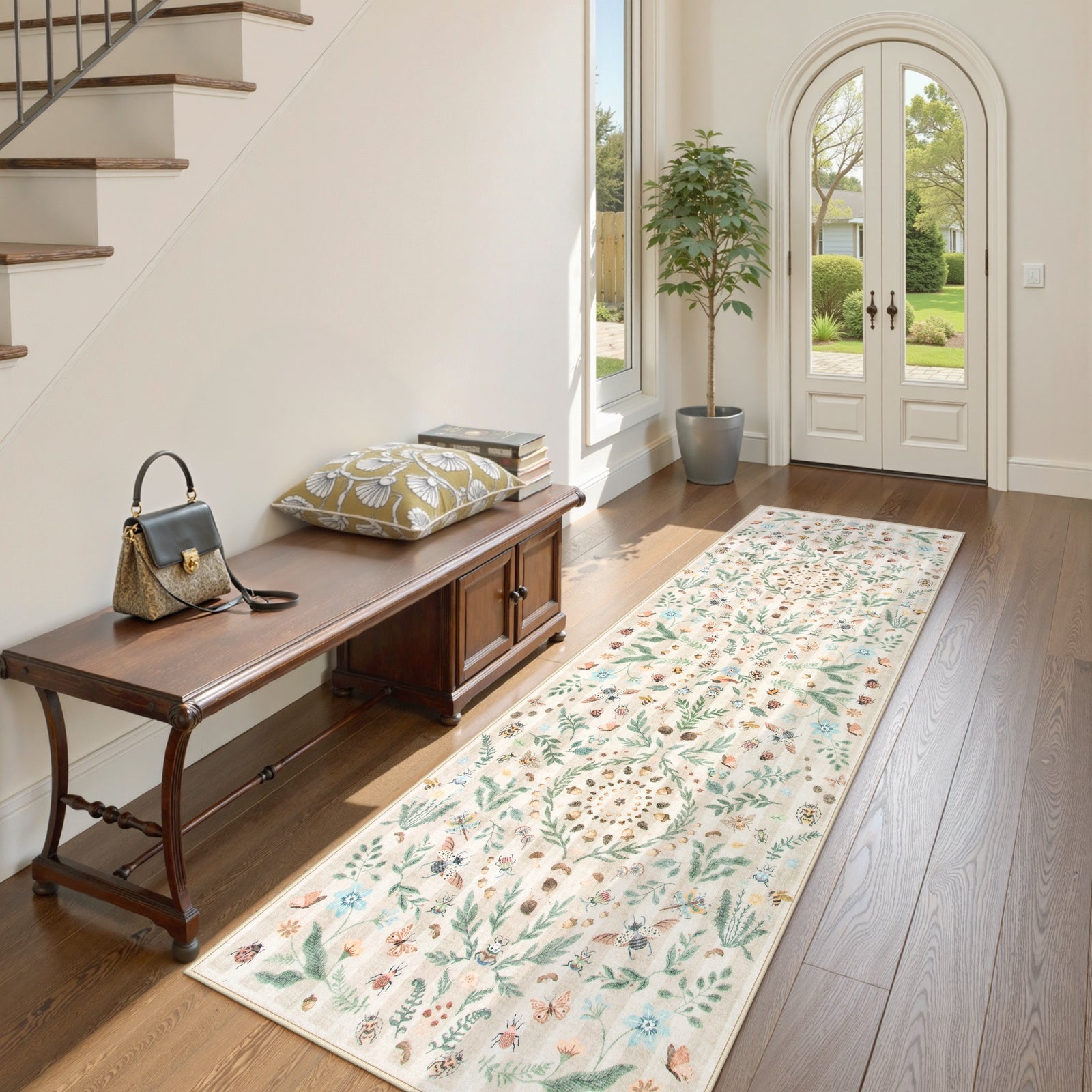 Lahome Decor Insect Botanical Washable Rugs for Bedroom, Soft Rug for Entryway, Kitchen Rugs Non Slip Washable, Boho Floral Indoor Throw Carpet for Bathroom Laundry Living Room Walmart Walmart