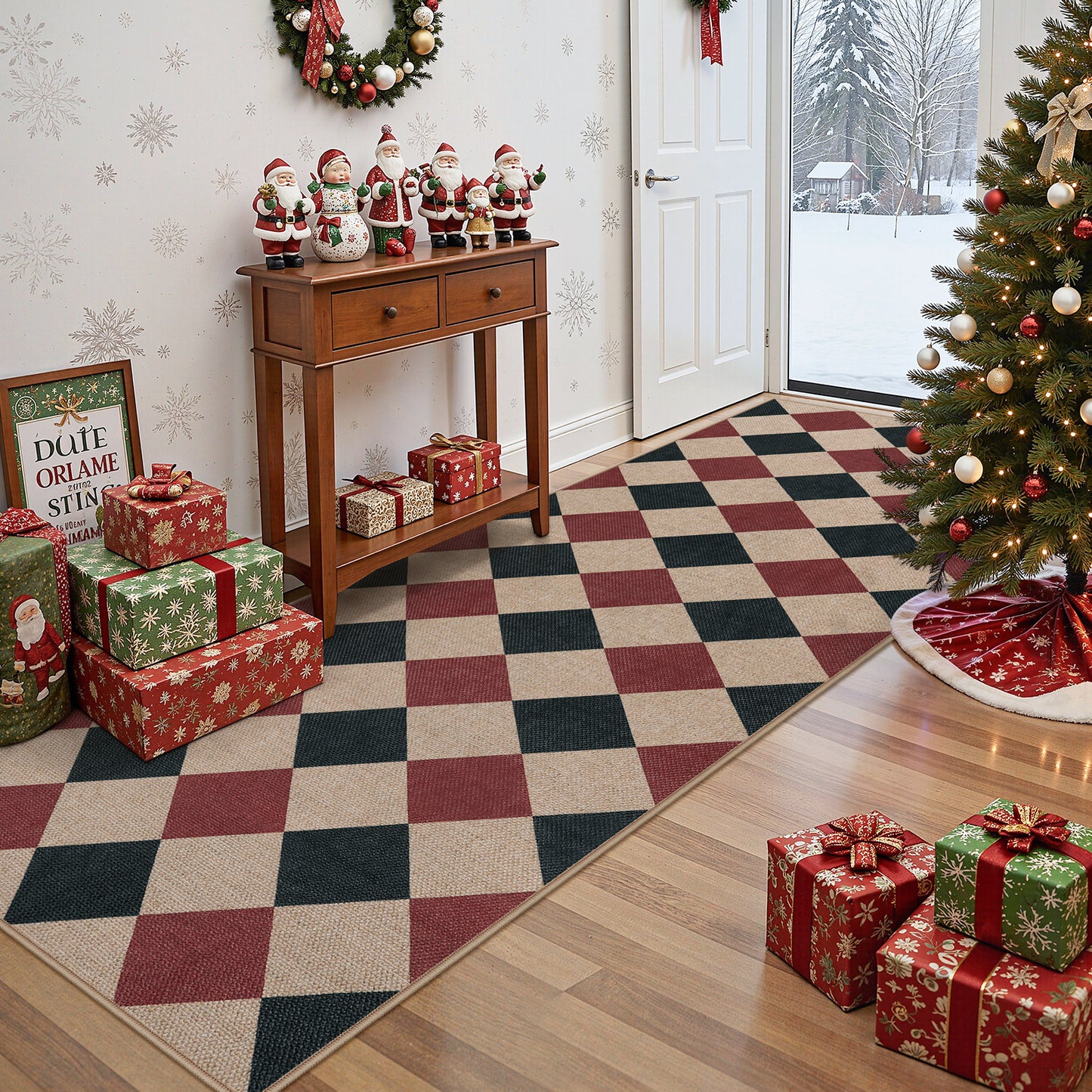 SUNDEREY Modern Geometric Area Rug, Washable Bedroom Rug,Checkerboard Indoor Outdoor Carpet, Farmhouse Checkered Non Slip Carpet for Office Couch Entrance Kitchen