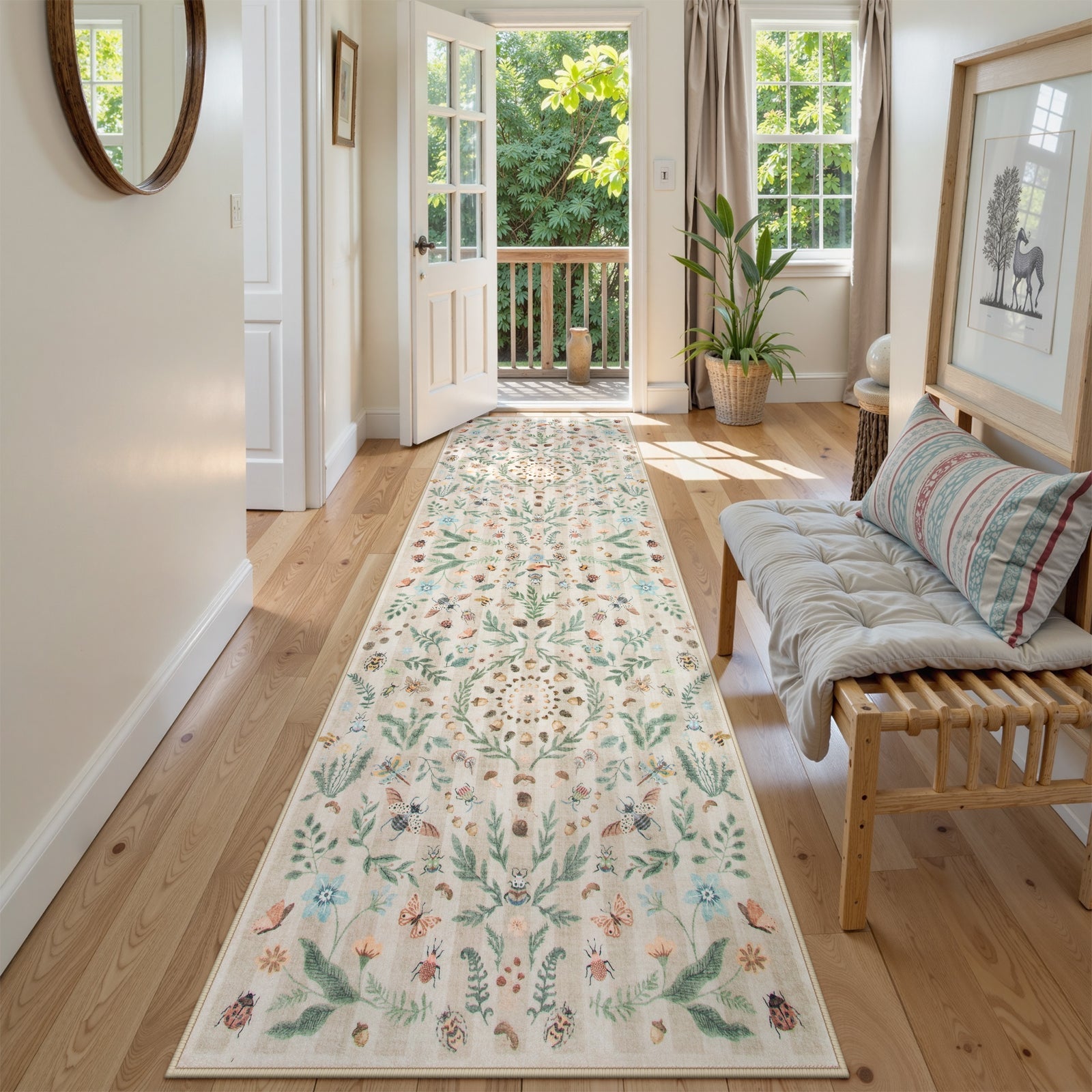 Lahome Decor Insect Botanical Washable Rugs for Bedroom, Soft Rug for Entryway, Kitchen Rugs Non Slip Washable, Boho Floral Indoor Throw Carpet for Bathroom Laundry Living Room Walmart Walmart