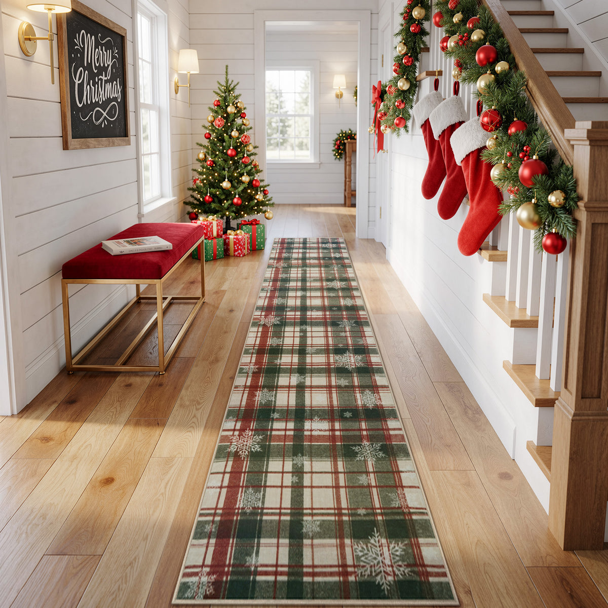 Lahome Christmas Rug,Area Rugs, Rugs for Living Room, Non-Slip Washable Rugs Stain Resistant Checkered Rug Xmas Holiday Throw Rug for ‎Dining Room Office