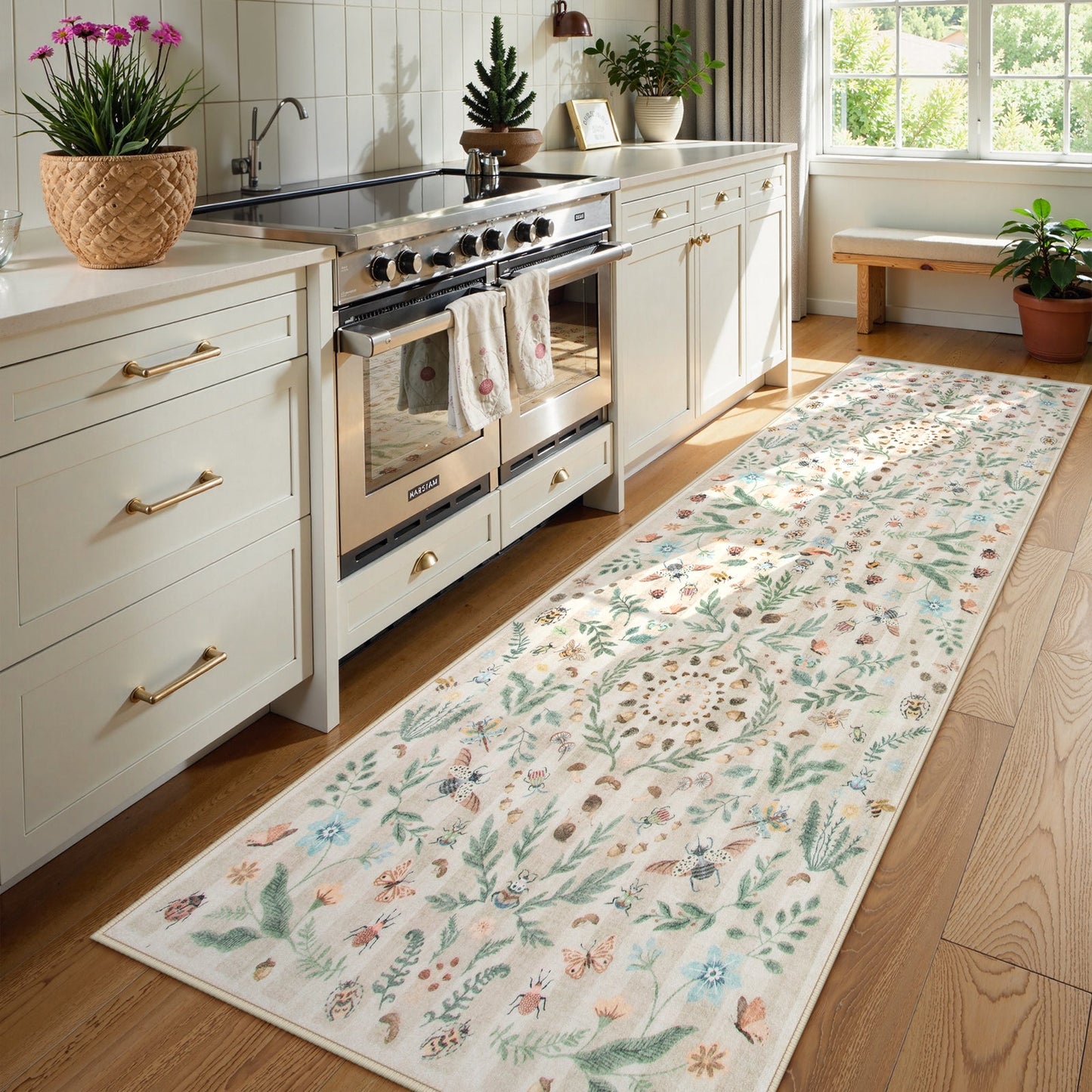 Lahome Decor Insect Botanical Washable Rugs for Bedroom, Soft Rug for Entryway, Kitchen Rugs Non Slip Washable, Boho Floral Indoor Throw Carpet for Bathroom Laundry Living Room Walmart Walmart 2.6'x8' Khaki