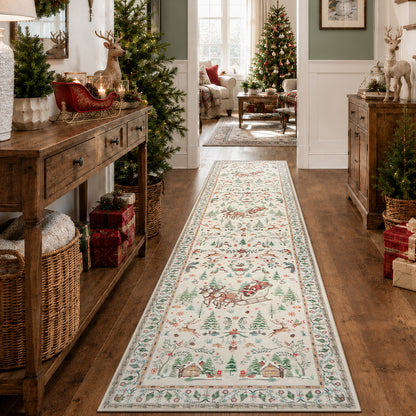 Lahome Decor  Christmas Area Rug, Washable Rug for Living Room, Non Slip Low Pile Soft Bedroom Rug Xmas Tree Elk Indoor Floor Carpet for Dining Room Winter Holiday Decor