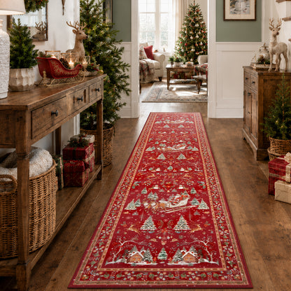 Lahome Decor  Christmas Area Rug, Washable Rug for Living Room, Non Slip Low Pile Soft Bedroom Rug Xmas Tree Elk Indoor Floor Carpet for Dining Room Winter Holiday Decor