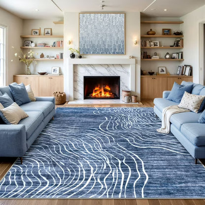 RUG ROBOT Abstract Area Rugs for Living Room, Soft Washable Rugs for Bedroom, Non-Slip Modern Wave Striped Large Accent Carpet for Dining Room Kitchen Nursery
