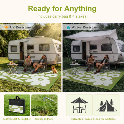 Moynesa Outdoor Rugs Waterproof, Plastic Straw RV Rugs for Outside, Large Portable RV Outdoor Rugs for Camping, Reversible Flower Picnic Mat for Camper Garden Tent