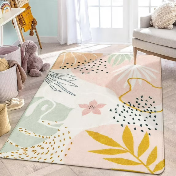 Moynesa Area Rugs for Living Room, Carpet for Bedroom Washable Non-Slip Boho Rug Throw Cute Soft Rug,Abstract Botanical Print Indoor Rugs for Kitchen Entryway Dining Room