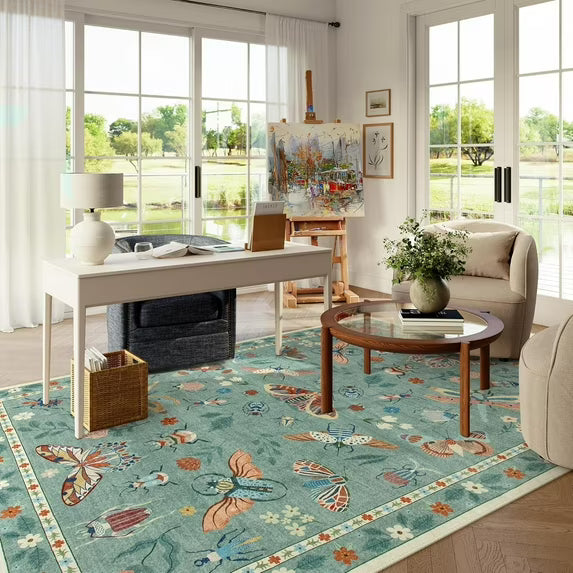 Moynesa Insect Print Washable Area Rugs, Soft Rugs for Living Room Ultra-Thin Non-Shedding Modern Bedroom Rug, Stain Resistant Throw Rug Large Carpet for Dining Room