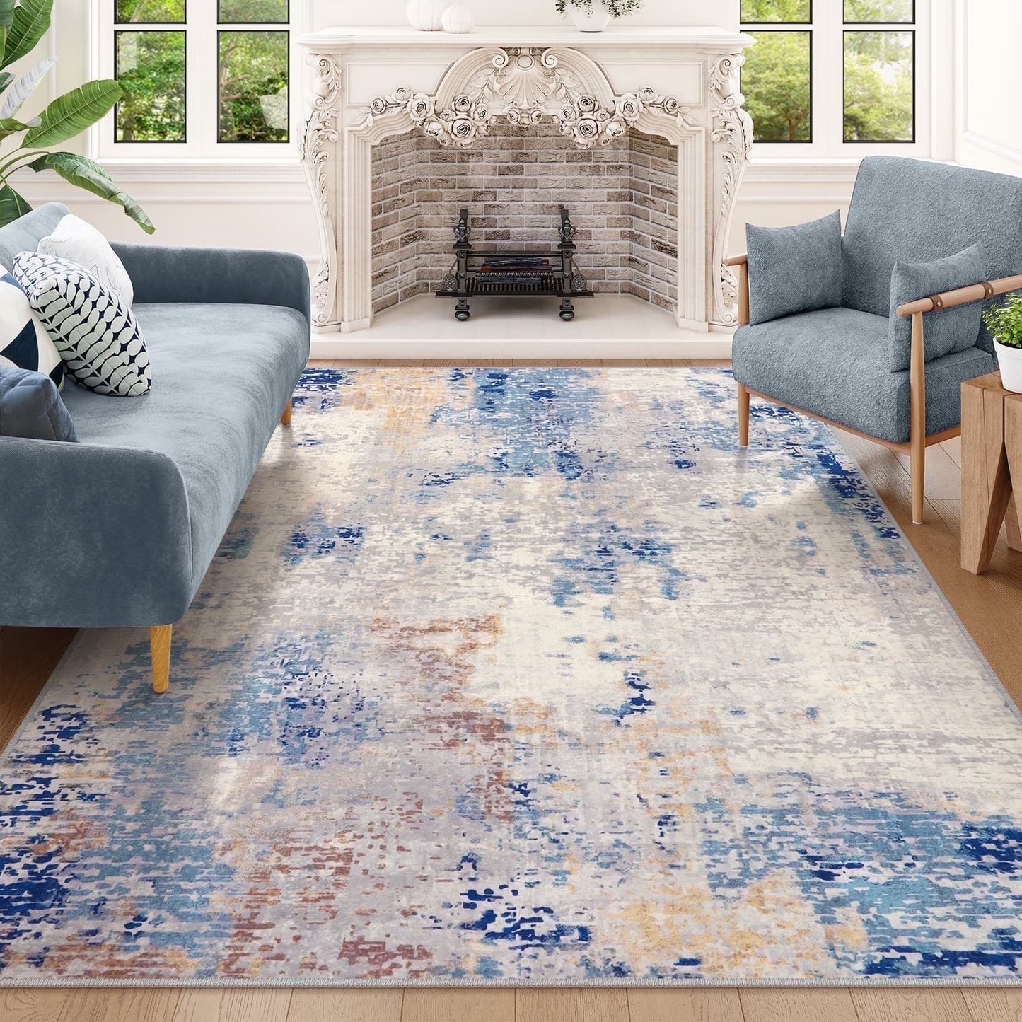 Moynesa Modern Abstract Round Rug,Gray Kitchen Rugs Soft Bedroom Circle Rugs Washable Living Room Mat, Contemporary Large Indoor Office Carpet for Mudroom Kitchen Apartment Basement