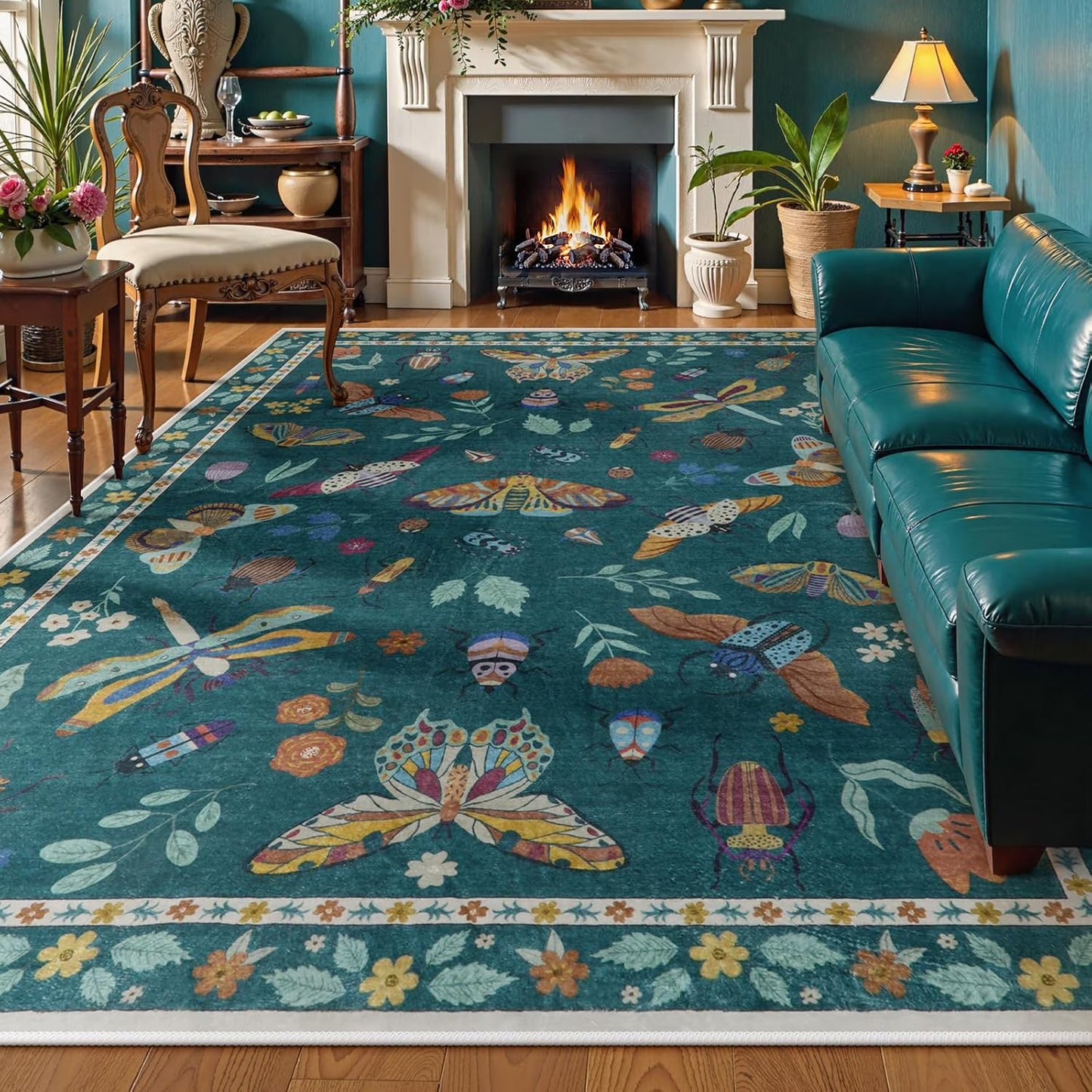 Moynesa Insect Print Washable Area Rugs, Soft Rugs for Living Room Ultra-Thin Non-Shedding Modern Bedroom Rug, Stain Resistant Throw Rug Large Carpet for Dining Room