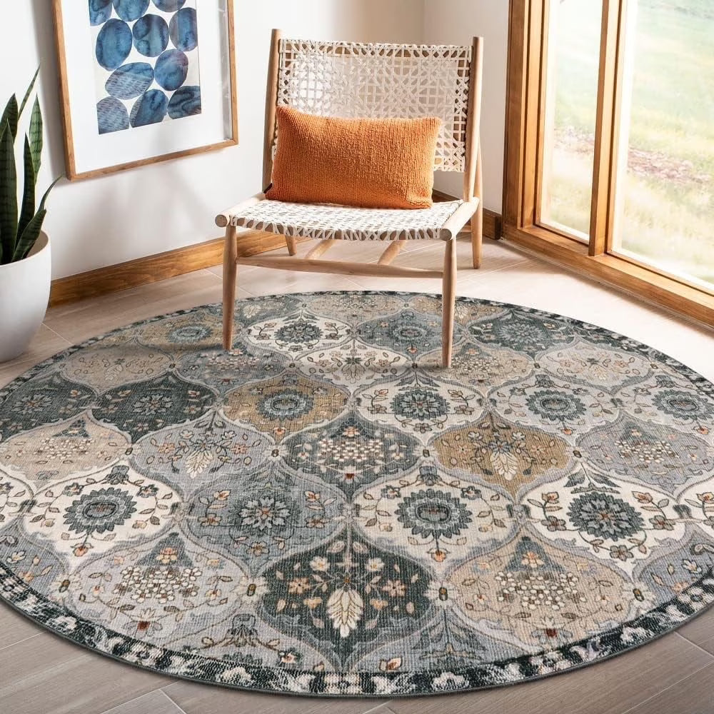 Moynesa Area Rug for Living Room Indoor Non-Slip Moroccan Trellis Washable Mat Large Oriental Accent Throw Rug for Kitchen Entryway Bathroom Bedroom Office Carpet
