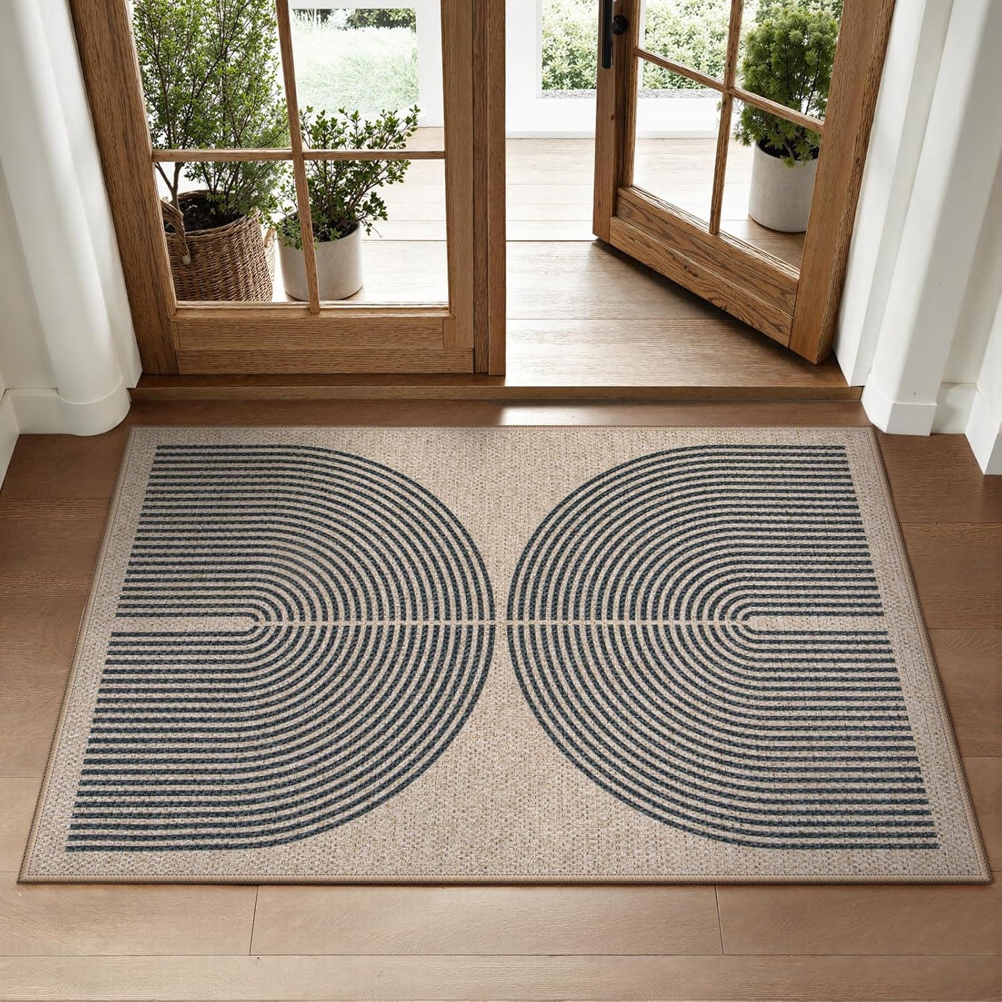 RUG ROBOT Easy Jute Rug, Washable Non Slip Area Rugs for Living Room, Modern Rainbow Indoor Outdoor Rugs, Farmhouse Carpet Natural Rug for Dining Room Bedroom Deck Porch