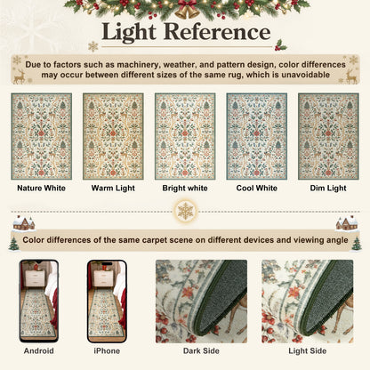 Lahome Christmas Area Rug, Vintage Holiday Washable Rugs for Living Room, Non-Slip Soft Large Carpet with Xmas Trees & Elk Design for Bedroom Dining Room Home Office Nursery