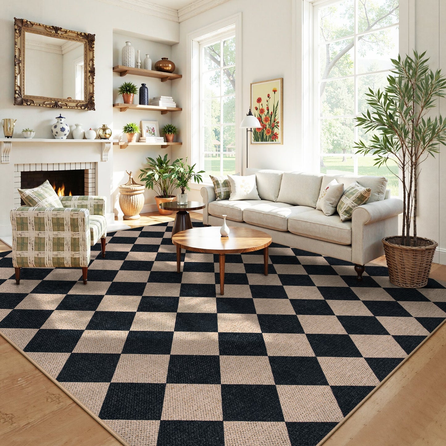 SUNDEREY Modern Geometric Area Rug,Large Washable Living Room Rug,Checkerboard Indoor Outdoor Carpet, Farmhouse Checkered Non Slip Black Carpet for Dining Room Table Apartment Walmart Walmart