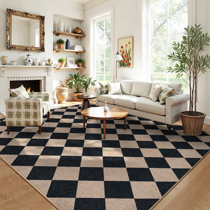 SUNDEREY Modern Geometric Area Rug,Large Washable Living Room Rug,Checkerboard Indoor Outdoor Carpet, Farmhouse Checkered Non Slip Black Carpet for Dining Room Table Apartment Walmart Walmart