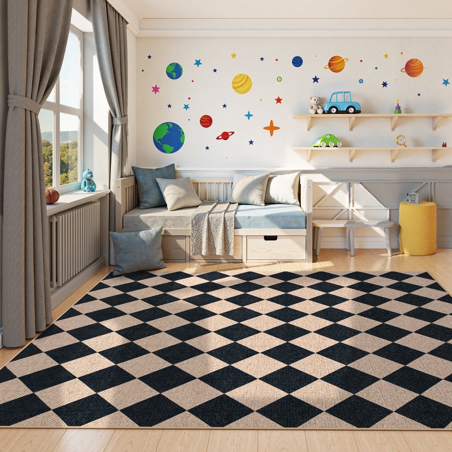 SUNDEREY Modern Geometric Area Rug,Large Washable Living Room Rug,Checkerboard Indoor Outdoor Carpet, Farmhouse Checkered Non Slip Black Carpet for Dining Room Table Apartment Walmart Walmart
