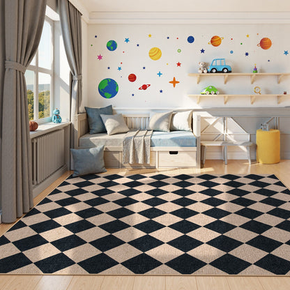 SUNDEREY Modern Geometric Area Rug,Large Washable Living Room Rug,Checkerboard Indoor Outdoor Carpet, Farmhouse Checkered Non Slip Black Carpet for Dining Room Table Apartment Walmart Walmart