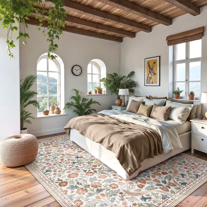 Lahome Floral Washable Rug, Large Rugs for Living Room, Soft Boho Bedroom Rugs, Non Slip Botanical Ultra Thin Floor Carpet for Dining Room Nursery