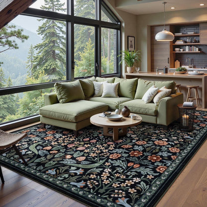 Lahome Floral Washable Rug, Large Rugs for Living Room, Soft Boho Bedroom Rugs, Non Slip Botanical Ultra Thin Floor Carpet for Dining Room Nursery