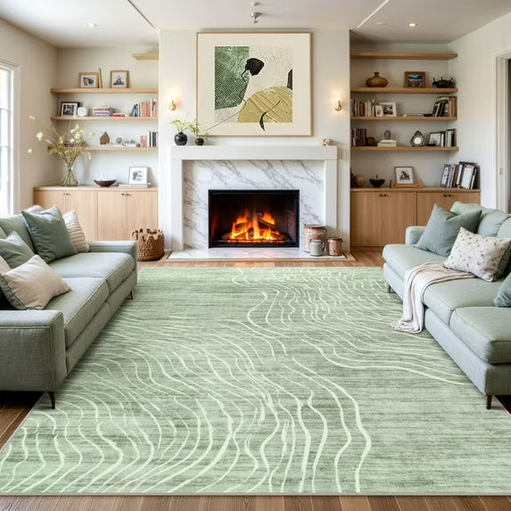 RUG ROBOT Abstract Area Rugs for Living Room, Soft Washable Rugs for Bedroom, Non-Slip Modern Wave Striped Large Accent Carpet for Dining Room Kitchen Nursery