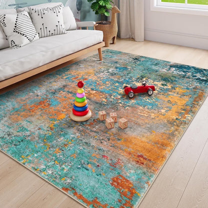 Moynesa Modern Abstract Round Rug,Gray Kitchen Rugs Soft Bedroom Circle Rugs Washable Living Room Mat, Contemporary Large Indoor Office Carpet for Mudroom Kitchen Apartment Basement