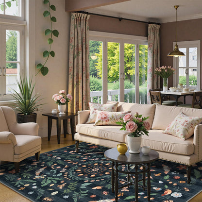 Lahome Decor Insect Botanical Washable Rugs for Bedroom, Soft Rug for Entryway, Kitchen Rugs Non Slip Washable, Boho Floral Indoor Throw Carpet for Bathroom Laundry Living Room Walmart Walmart 8' x 10' Black