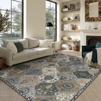 Moynesa Area Rug for Living Room Indoor Non-Slip Moroccan Trellis Washable Mat Large Oriental Accent Throw Rug for Kitchen Entryway Bathroom Bedroom Office Carpet