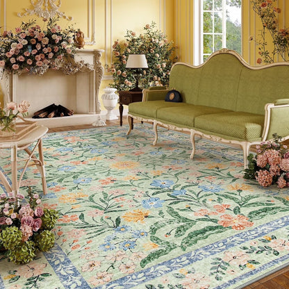 Moynesa Boho Green Area Rugs Living Room, Washable Floral Large Area Rugs for Bedroom, Soft Non-Slip Thin Rug for Nursery Kids Playroom Home