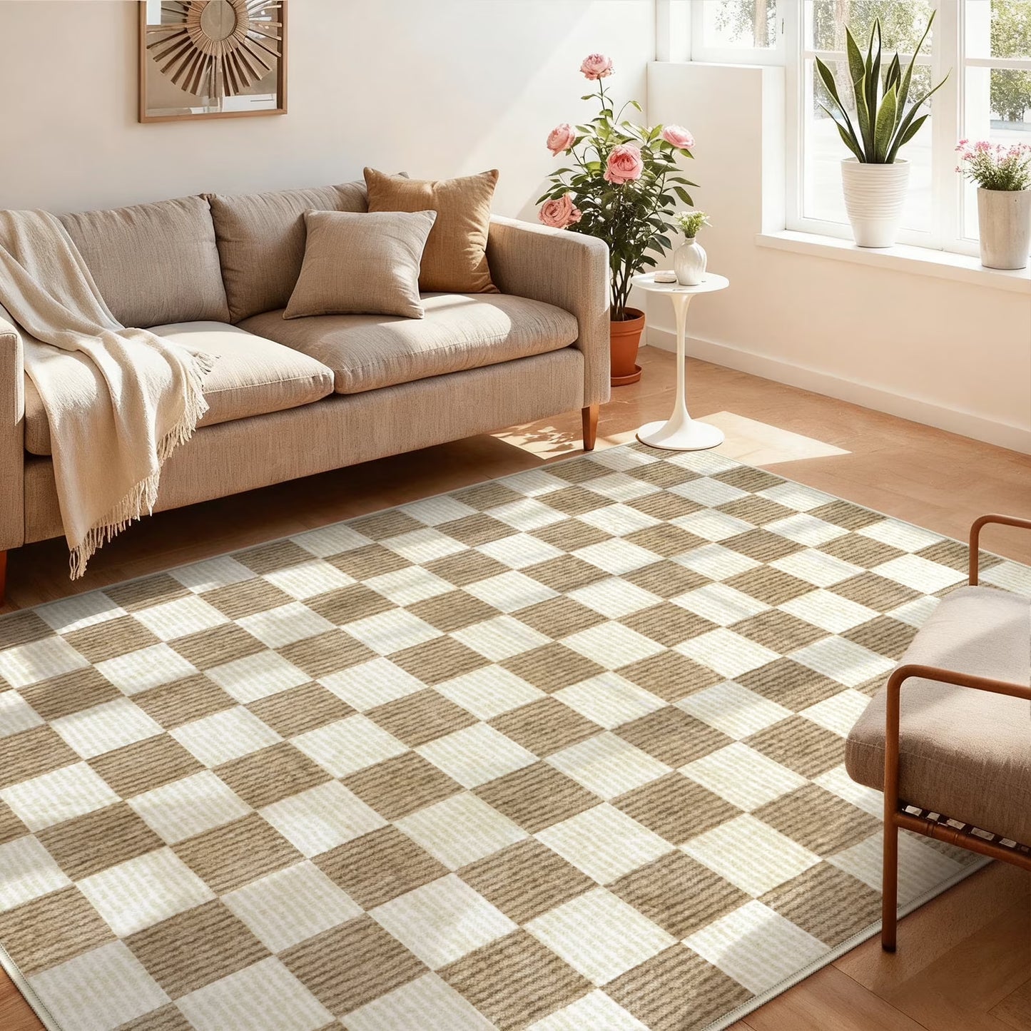 RUG ROBOT Washable Area Rugs for Living Room, Non-Slip Rugs for Bedroom, Farmhouse Checkered Rug, Soft Large Carpet for Kitchen Playroom