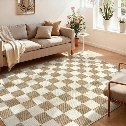 RUG ROBOT Washable Area Rugs for Living Room, Non-Slip Rugs for Bedroom, Farmhouse Checkered Rug, Soft Large Carpet for Kitchen Playroom
