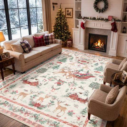 Lahome Decor Christmas Area Rug,Entry Rug Non-Slip Washable Indoor Door Mat for Living Room,Moroccan Holiday Xmas Decor Floor Carpet for Bedroom Kitchen Entryway Bathroom