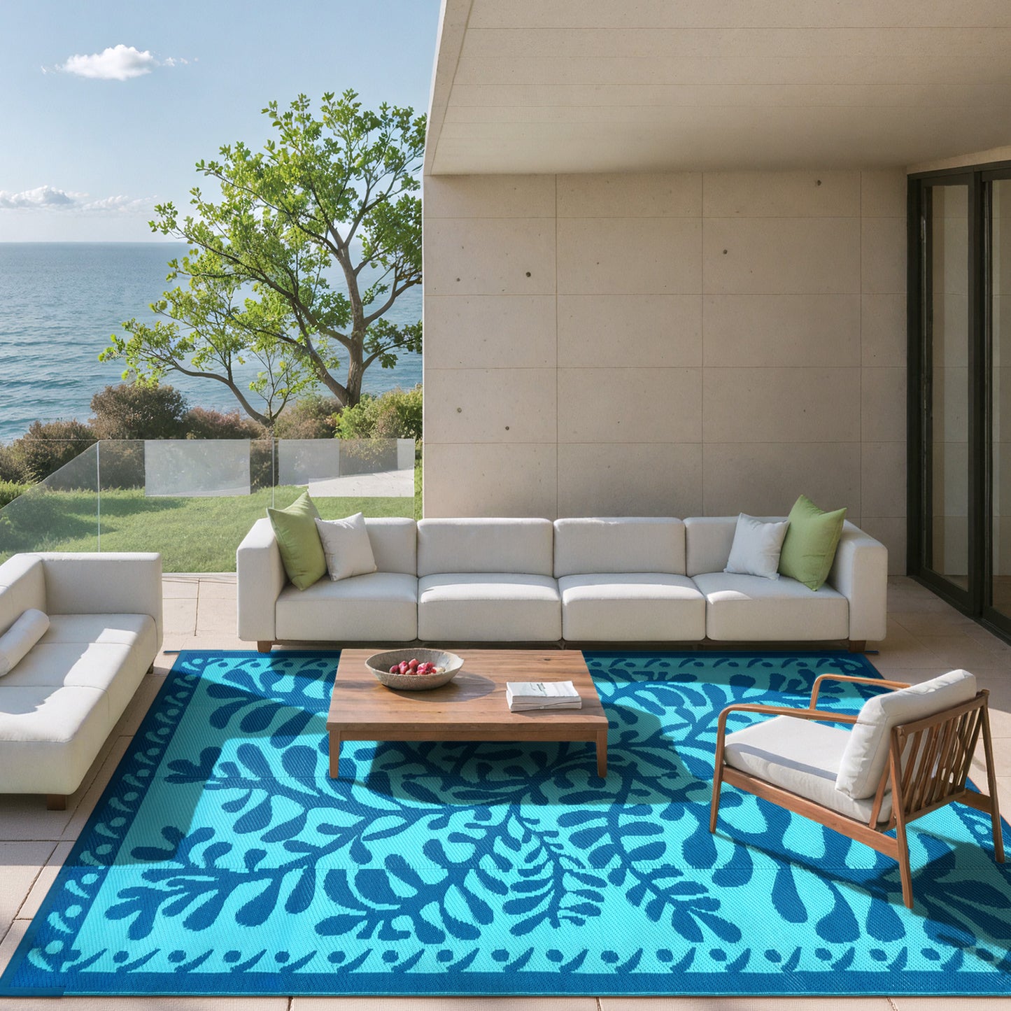 SUNDEREY Outdoor Rug, Waterproof Reversible Plastic Straw Mat for Patio, RV & Camping - Lightweight Carpet for Deck, Balcony & Backyard