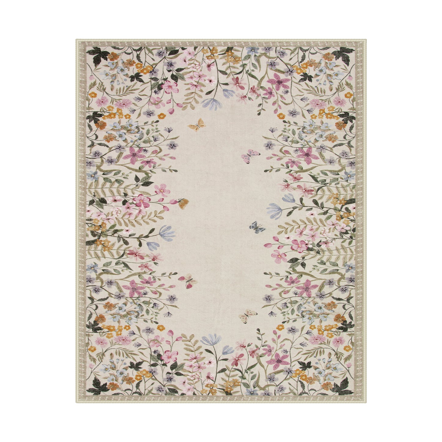 Wonnitar Floral Washable Rug, Rugs for Bedroom, Soft Low Pile Living Room Area Rug, Non-Slip Throw Carpet for Nursery Playroom