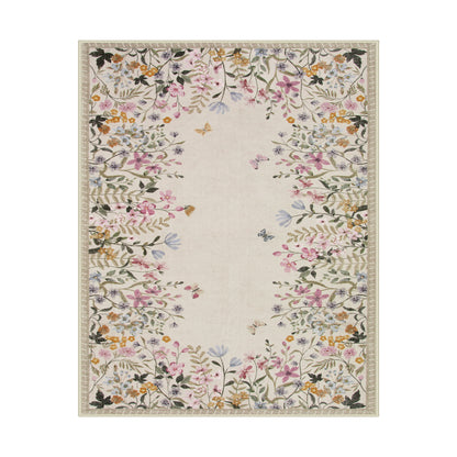 Wonnitar Floral Washable Rug, Rugs for Bedroom, Soft Low Pile Living Room Area Rug, Non-Slip Throw Carpet for Nursery Playroom