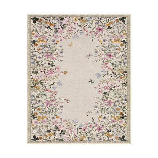 Wonnitar Floral Washable Rug, Rugs for Bedroom, Soft Low Pile Living Room Area Rug, Non-Slip Throw Carpet for Nursery Playroom
