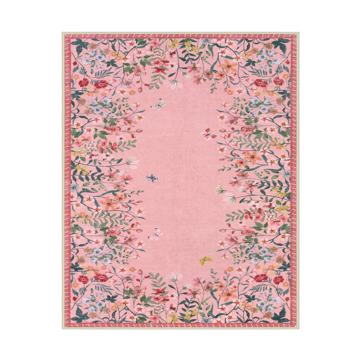Wonnitar Floral Washable Rug, Rugs for Bedroom, Soft Low Pile Living Room Area Rug, Non-Slip Throw Carpet for Nursery Playroom