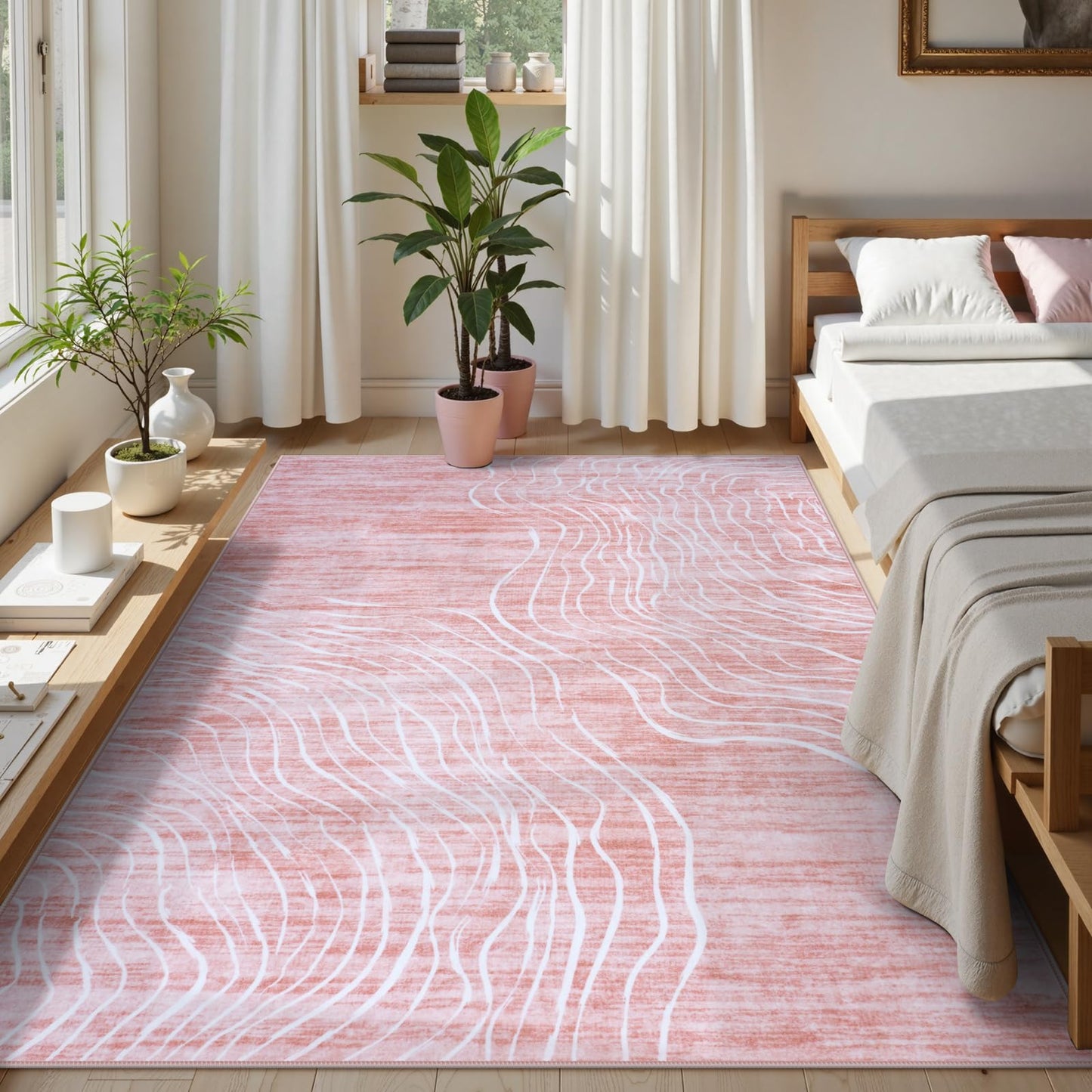 RUG ROBOT Abstract Area Rugs for Living Room, Soft Washable Rugs for Bedroom, Non-Slip Modern Wave Striped Large Accent Carpet for Dining Room Kitchen Nursery