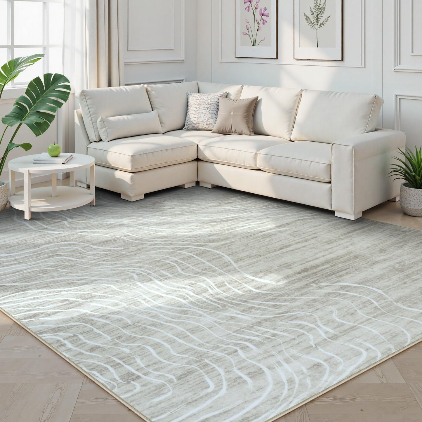 RUG ROBOT Abstract Area Rugs for Living Room, Soft Washable Rugs for Bedroom, Non-Slip Modern Wave Striped Large Accent Carpet for Dining Room Kitchen Nursery