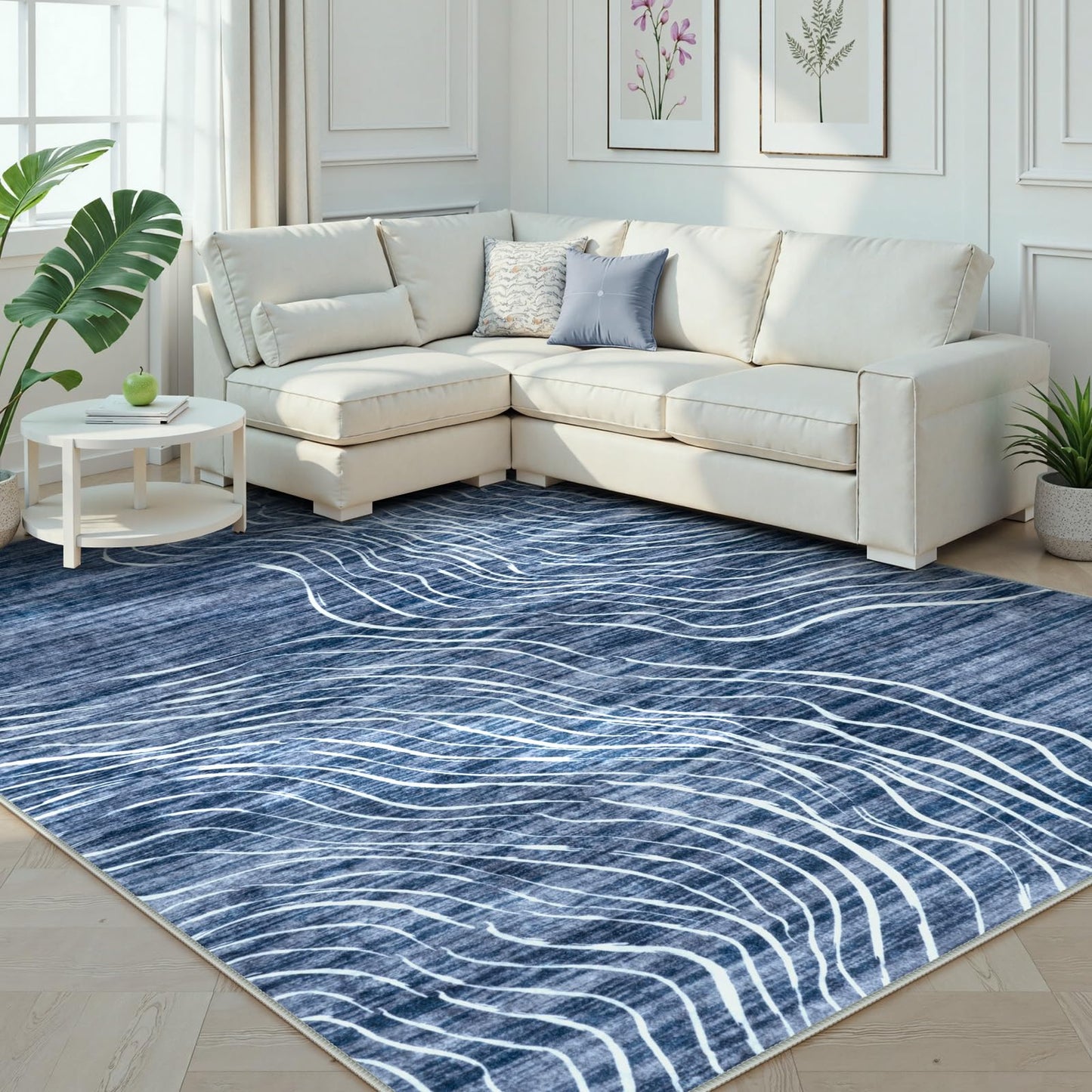 RUG ROBOT Abstract Area Rugs for Living Room, Soft Washable Rugs for Bedroom, Non-Slip Modern Wave Striped Large Accent Carpet for Dining Room Kitchen Nursery