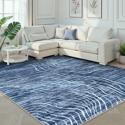 RUG ROBOT Abstract Area Rugs for Living Room, Soft Washable Rugs for Bedroom, Non-Slip Modern Wave Striped Large Accent Carpet for Dining Room Kitchen Nursery