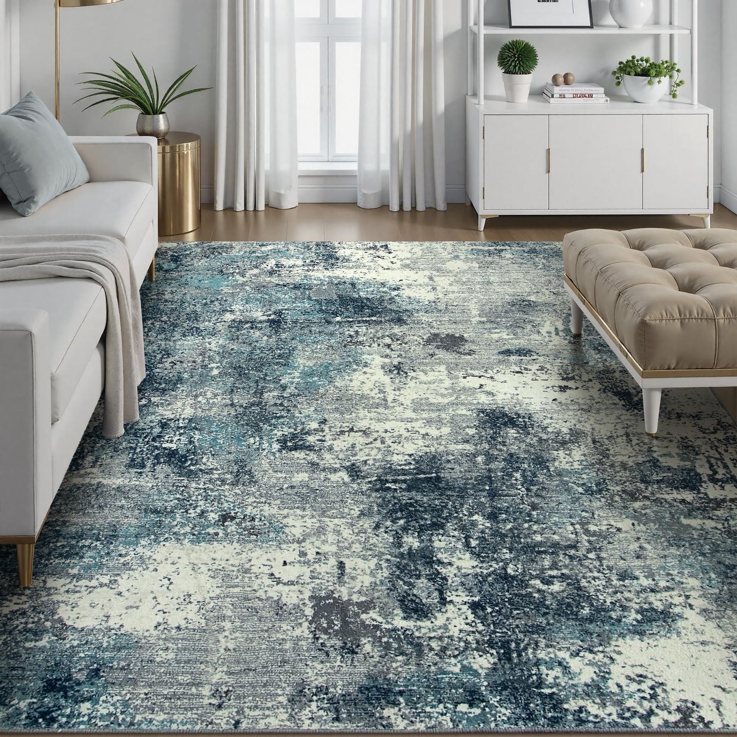 RUG ROBT Abstract Rug, Washable Bathroom Rug Non-Slip,Low-Pile Entryway Rug Indoor Mat,Soft Modern Throw Rug for Entrance Entry Kitchen Bedroom