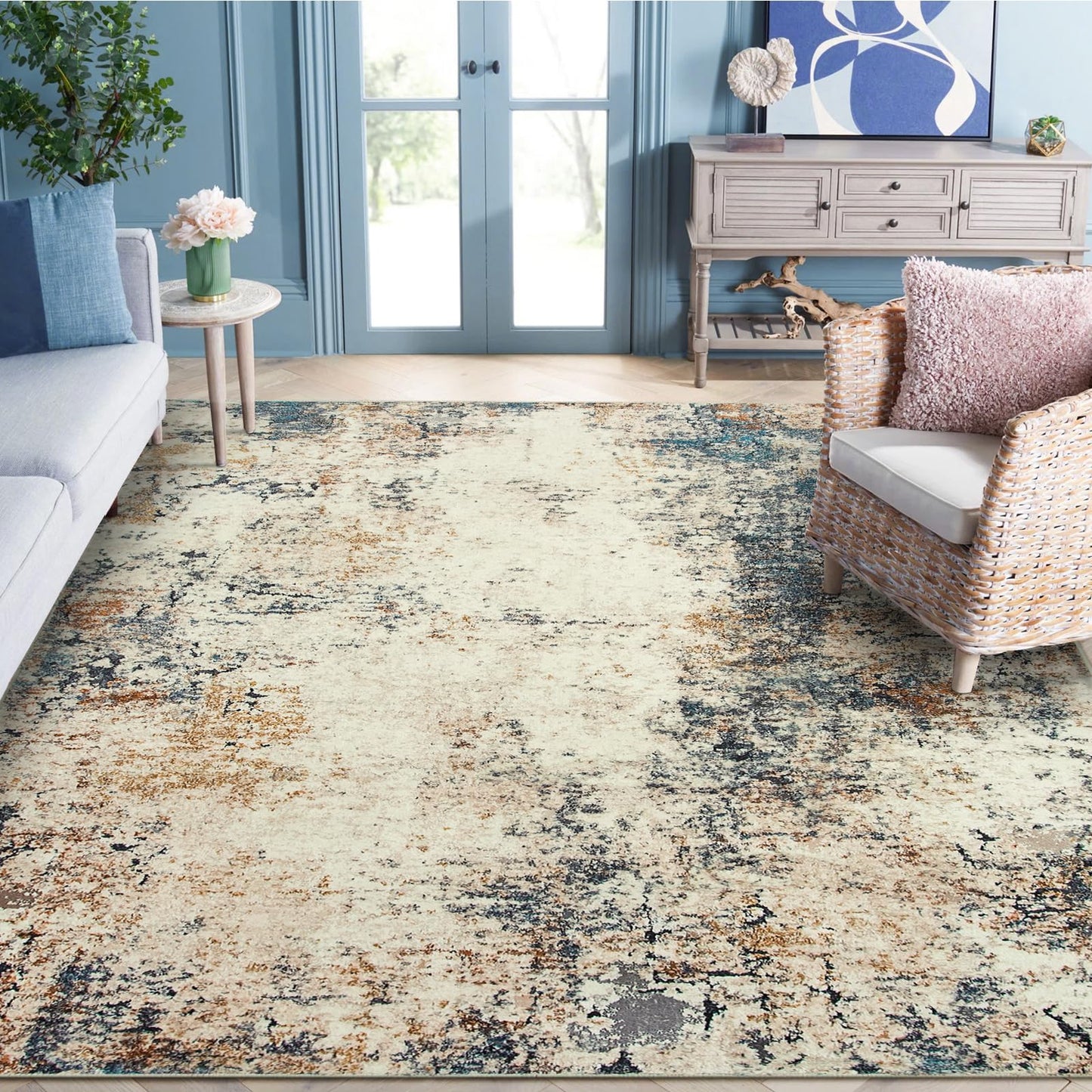 RUG ROBT Abstract Rug, Washable Bathroom Rug Non-Slip,Low-Pile Entryway Rug Indoor Mat,Soft Modern Throw Rug for Entrance Entry Kitchen Bedroom