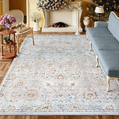 Wonnitar Boho Area Rug, Rugs for Bedroom Large Living Room Area Rugs Soft Floral Playroom Rug, Washable Rugs Non Slip Pastel Rug for Bedroom Living Room Carpet