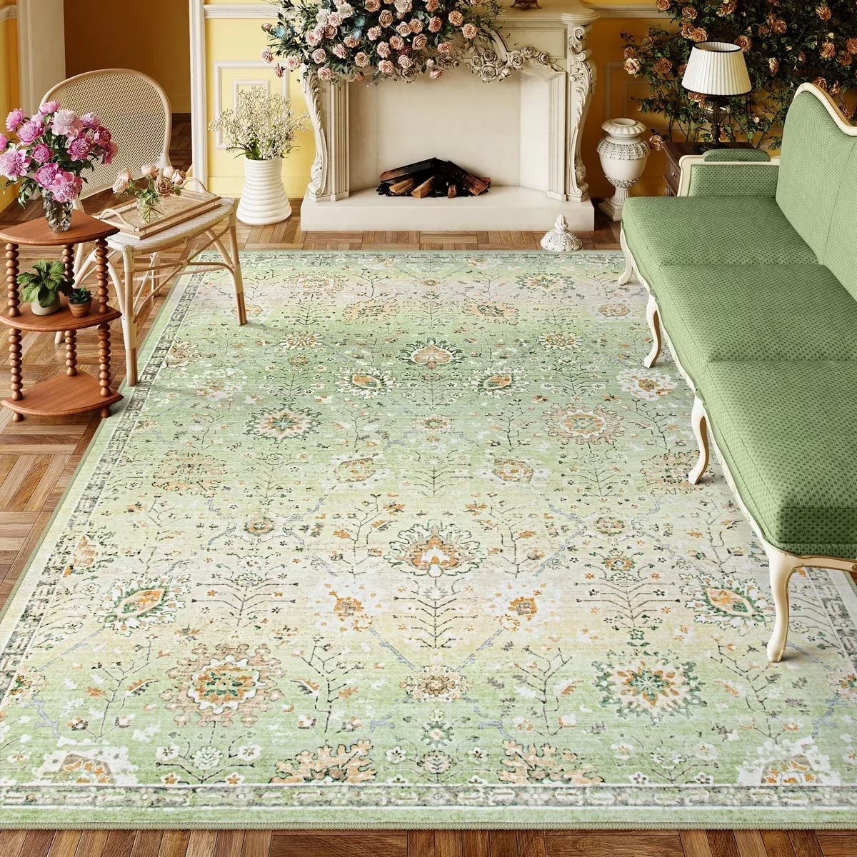 Wonnitar Boho Area Rug, Rugs for Bedroom Large Living Room Area Rugs Soft Floral Playroom Rug, Washable Rugs Non Slip Pastel Rug for Bedroom Living Room Carpet