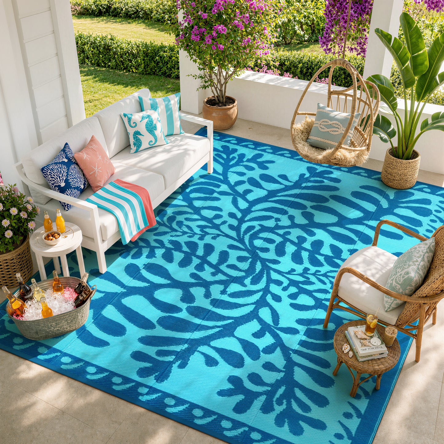 Wonnitar Outdoor Rug Patio Waterproof,Reversible Camping Rugs Plastic Straw Rv Rugs for Outside Under Awning,Portable Lightweight Carpet for Backyard